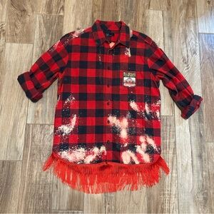 Custom Gap Junk Gypsy Bleach Plaid Button Down with Fringe